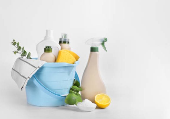 Eco cleaning products isolated on white background